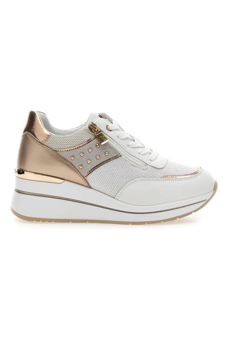 Sneakers bianche con dettagli oro rosa e zeppa Inblu 486IN [BIANCO]