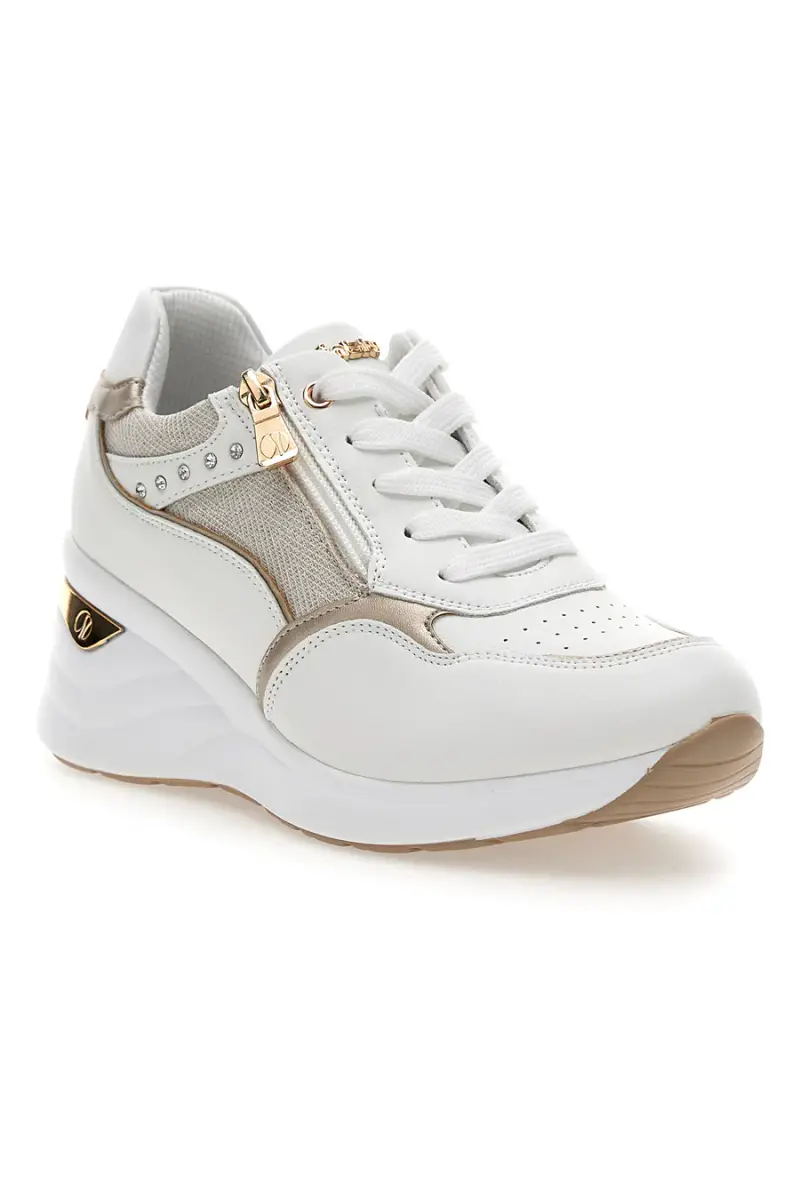 Sneakers bianche con zip e dettagli oro Inblu 488IN [BIANCO] miniatura 2