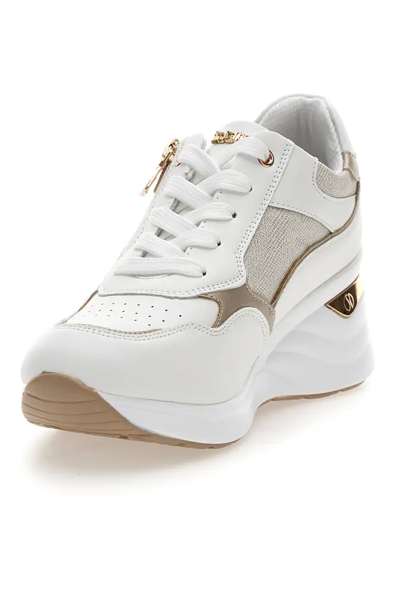 Sneakers bianche con zip e dettagli oro Inblu 488IN [BIANCO] miniatura 3