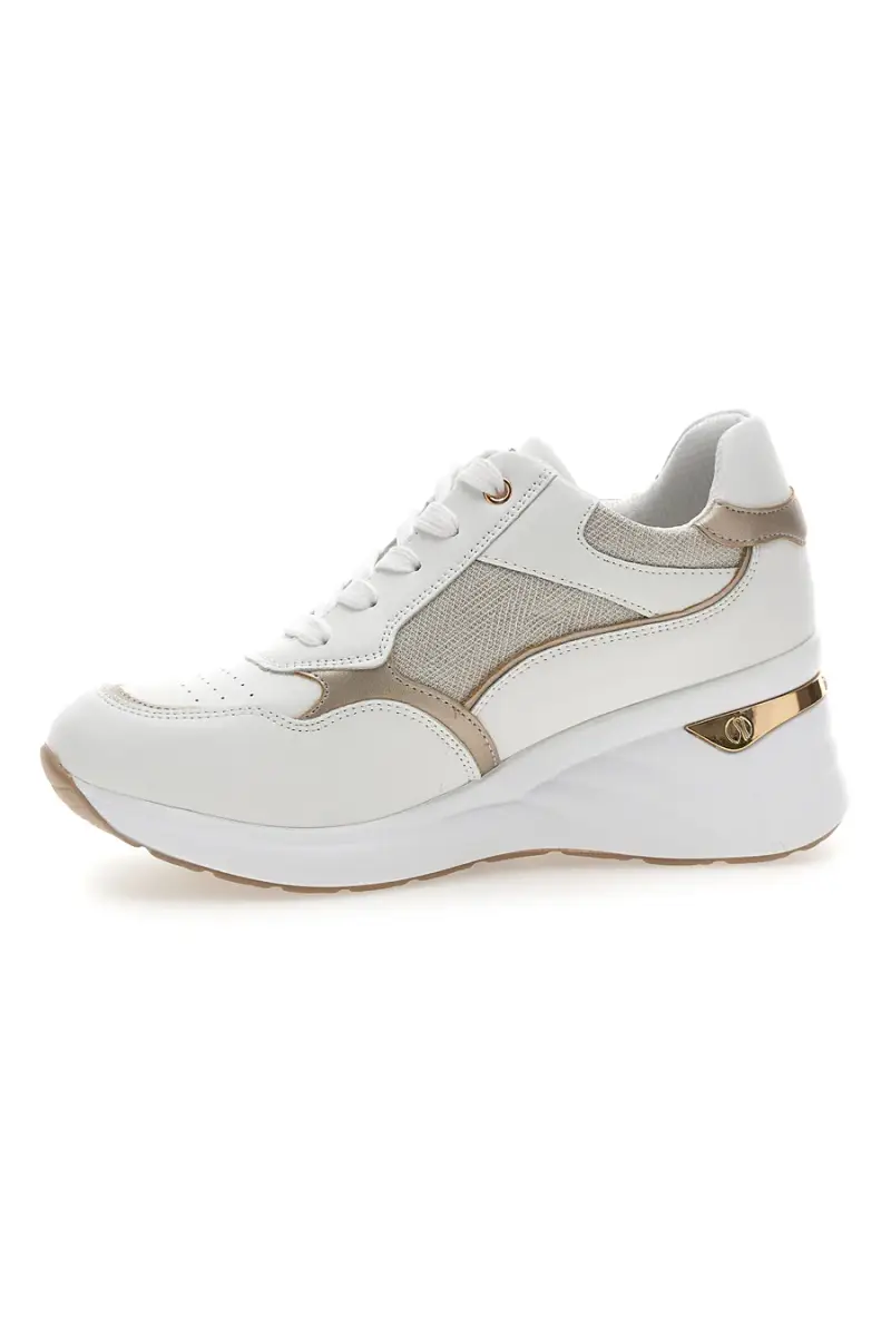 Sneakers bianche con zip e dettagli oro Inblu 488IN [BIANCO] miniatura 4