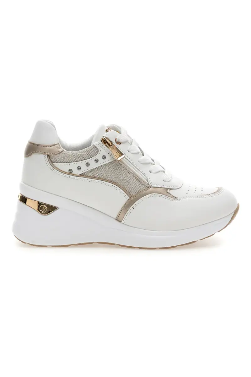 Sneakers bianche con zip e dettagli oro Inblu 488IN [BIANCO]