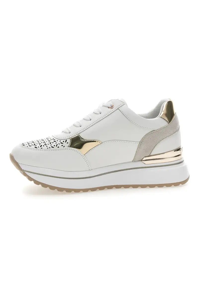 Sneakers bianche traforate con dettagli oro e zeppa Inblu 478IN [BIANCO] miniatura 4