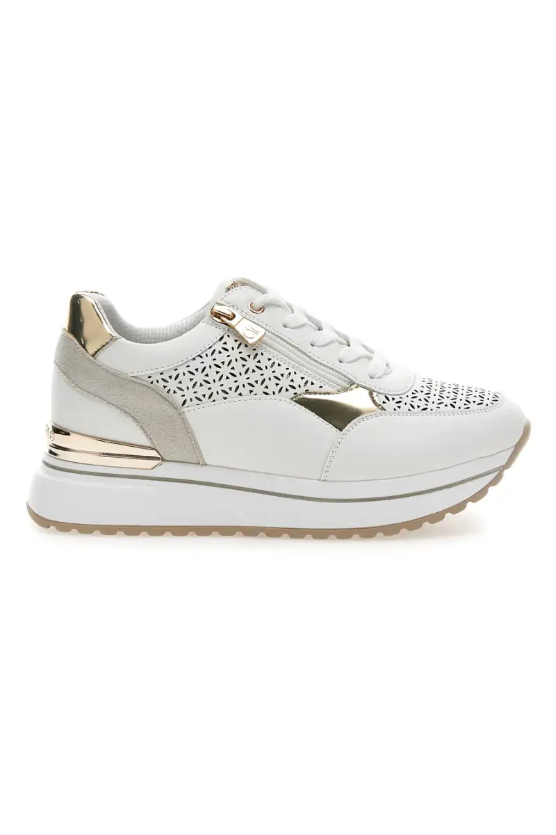 Sneakers bianche traforate con dettagli oro e zeppa Inblu 478IN [BIANCO]