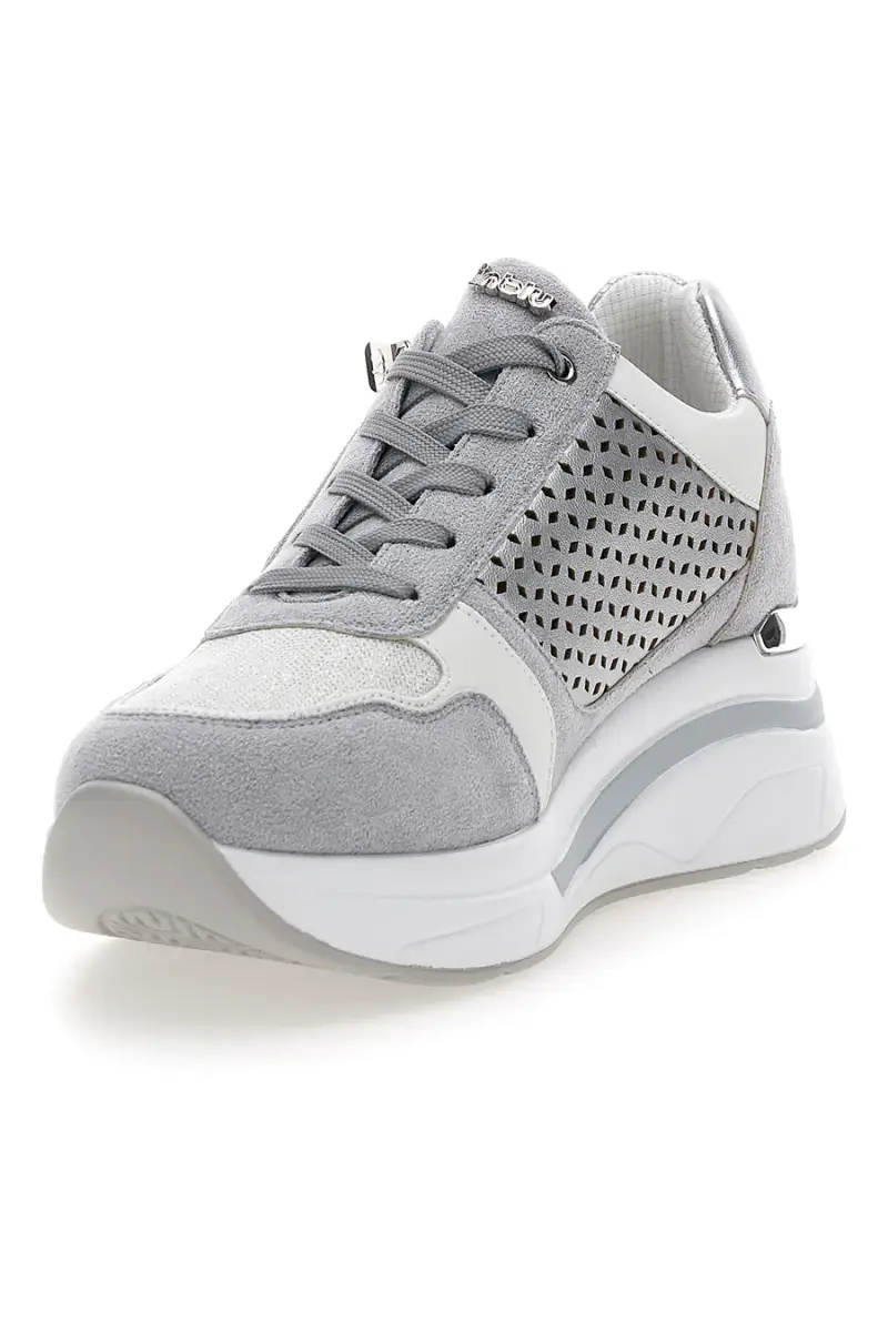 Sneakers grigie traforate con zip e zeppa Inblu 481IN [GRIGIO] miniatura 3