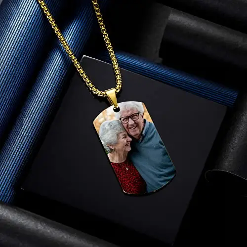 INBLUE Collana con Ciondolo Personalizzato Etichetta per Cani Data/Testo/Foto Collana in Acciaio Inossidabile per Uomo miniatura 3