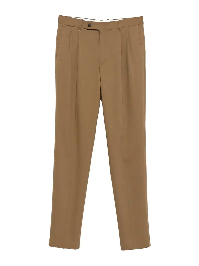 Pantaloni in Gabardine di Lana Cammello