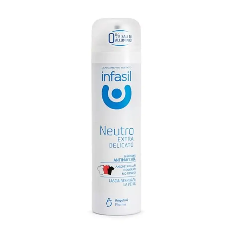 Infasil Deodorante Spray Neutro Extra Delicato, Formula Delicata che Lascia Respirare la Pelle, Senza Sali di Alluminio, Efficace Fino a 24H, Formula Antimacchia, 150 ml.