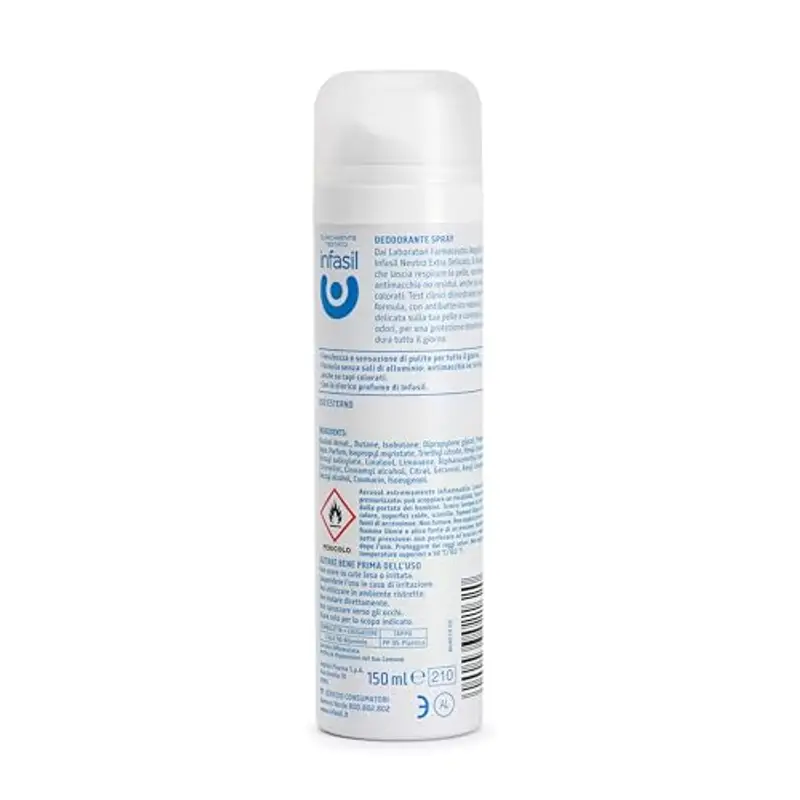 Infasil Deodorante Spray Neutro Extra Delicato, Formula Delicata che Lascia Respirare la Pelle, Senza Sali di Alluminio, Efficace Fino a 24H, Formula Antimacchia, 150 ml miniatura 3