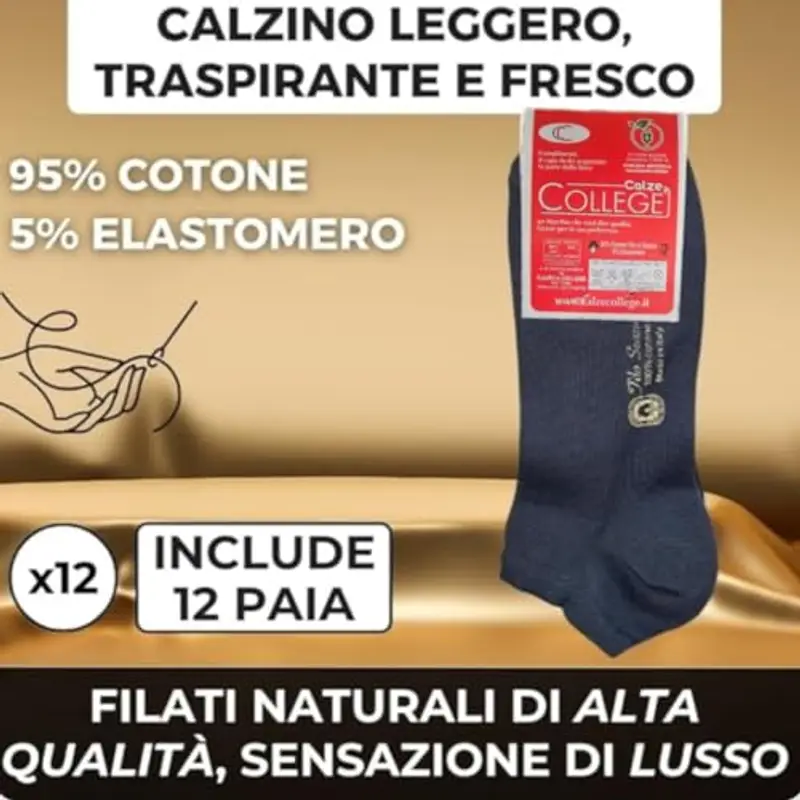 Infinity 12 Paia Calzini Fantasmini In Puro Cotone Filo Di Scozia Elasticizzato Per Uomo (Blu, 39-42) miniatura 2