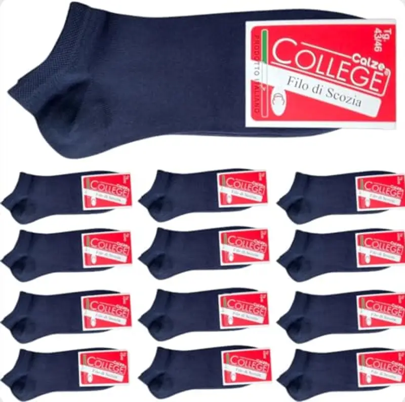 Infinity 12 Paia Calzini Fantasmini In Puro Cotone Filo Di Scozia Elasticizzato Per Uomo (Blu, 43-46)