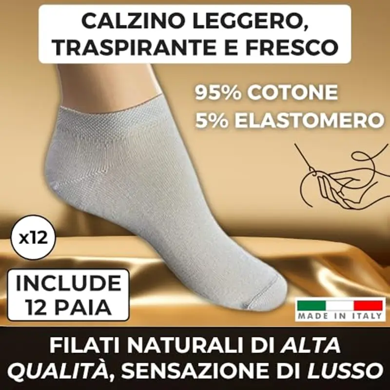 Infinity 12 Paia Calzini Fantasmini In Puro Cotone Filo Di Scozia Elasticizzato Per Uomo (Grigio Perla, 43-46) miniatura 2