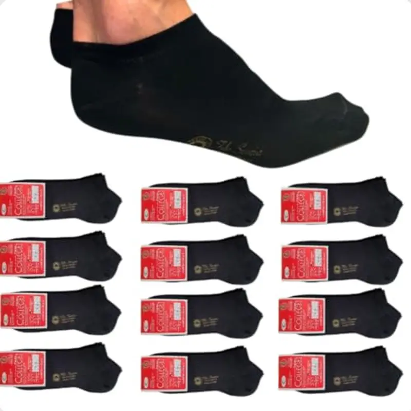 Infinity 12 Paia Calzini Fantasmini In Puro Cotone Filo Di Scozia Elasticizzato Per Uomo (Nero, 35-38)