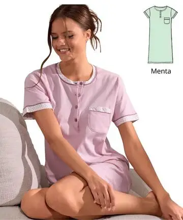 Camicia da notte donna a manica corta in jersey di cotone Infiore Tableau TBL634288