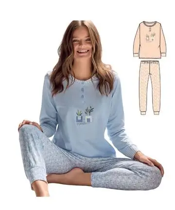 Pigiama donna a manica lunga in jersey di cotone Infiore Mosaic MSC654289