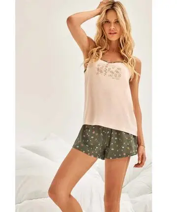 Pigiama donna a spalla stretta in jersey di cotone Infiore Tulips TLP652387