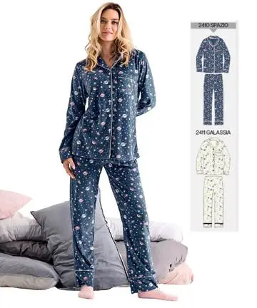 Pigiama donna aperto in caldo micro-pile coral Infiore Space Trip SPC652845