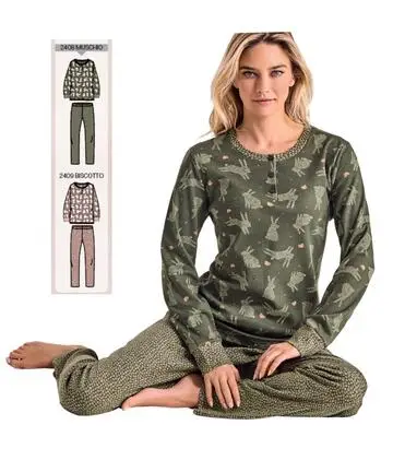 Pigiama donna in jersey di cotone caldo Infiore Rabbits RBB652841