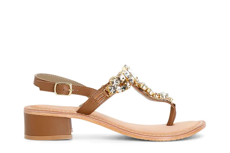 infradito gioiello in pelle cuoio