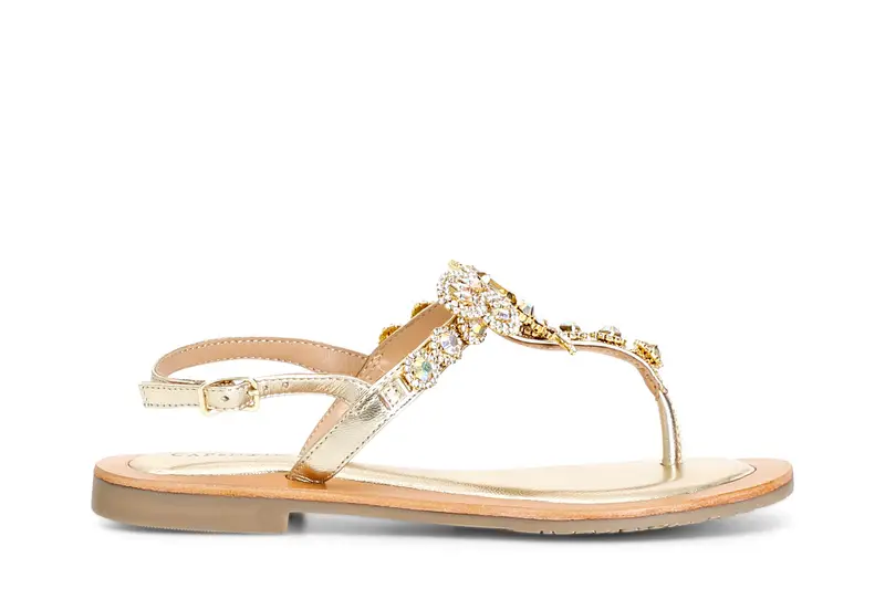 infradito gioiello in pelle metallizzata platino