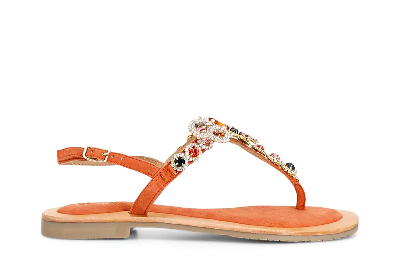 infradito gioiello in pelle scamosciata arancio