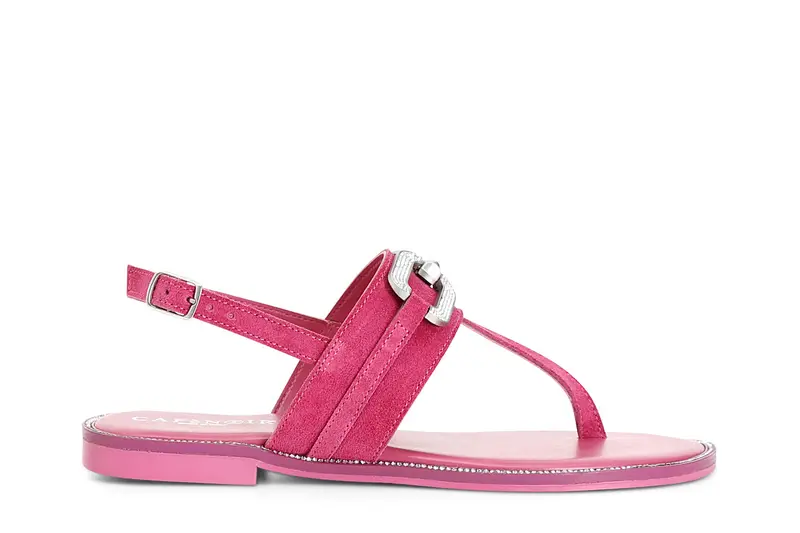 infradito in pelle scamosciata con accessorio gioiello fuxia 36