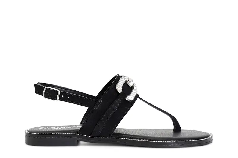 infradito in pelle scamosciata con accessorio gioiello nero 39