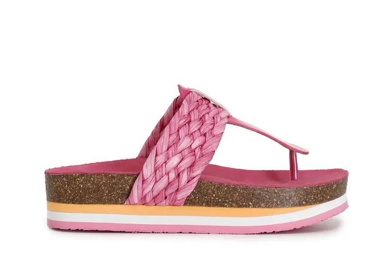 infradito in raffia intrecciata fuxia