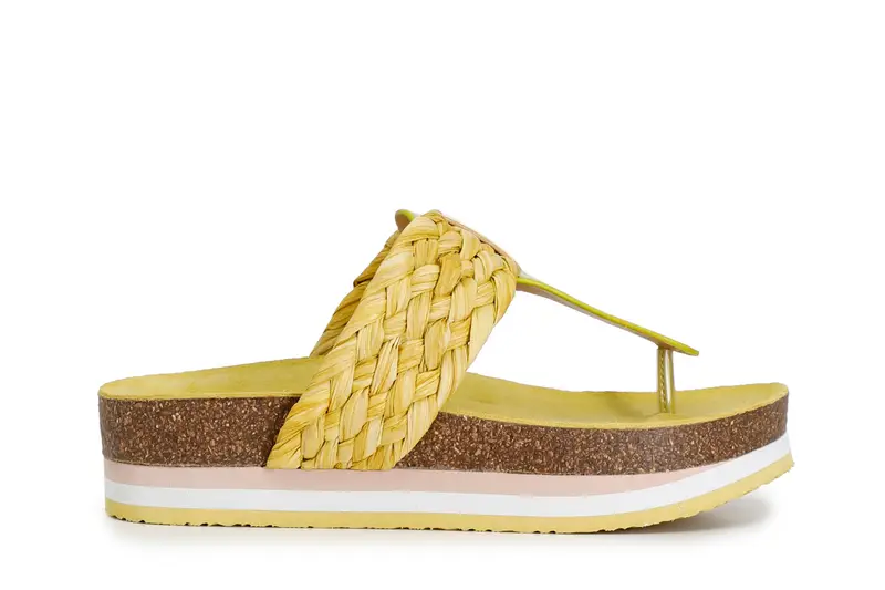 infradito in raffia intrecciata giallo