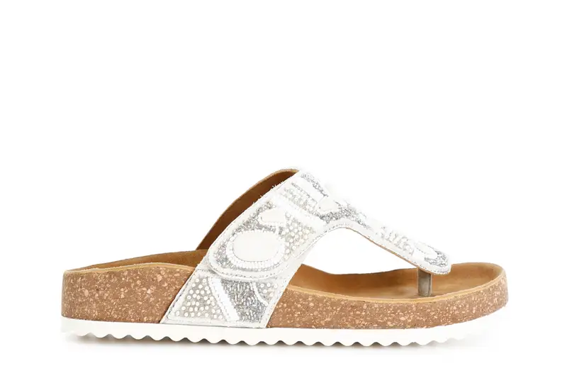 infradito modello ciabatta in sughero e strass degradè multi bianco