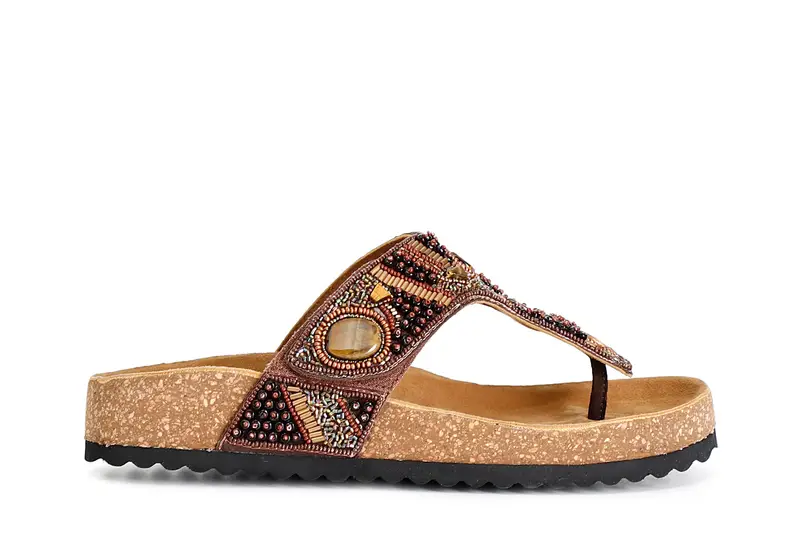 infradito modello ciabatta in sughero e strass degradè multi marrone