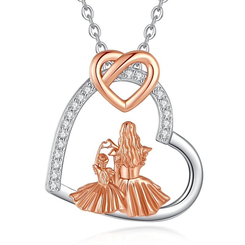 INFUSEU Collana Mamma e Figlia Cuore Argento Oro Rosa