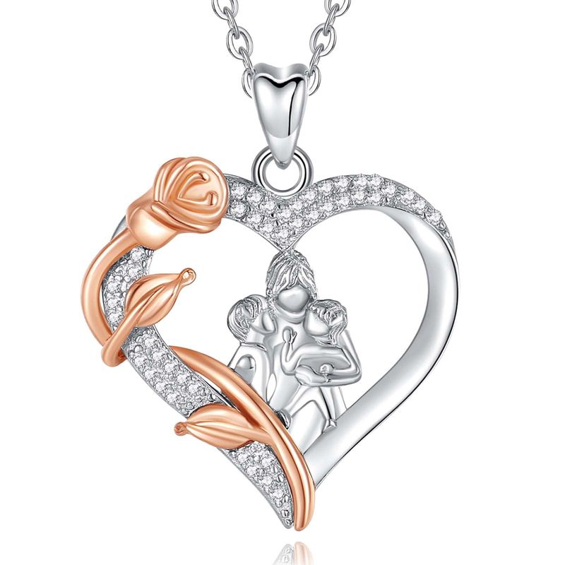 INFUSEU Collana Mamma Figli Argento 925 Oro Rosa