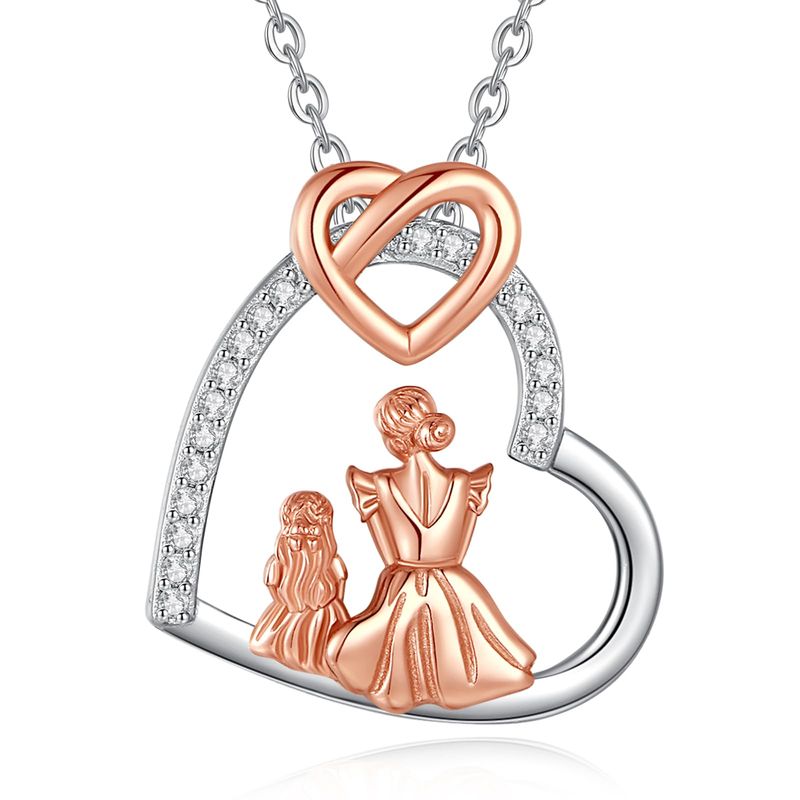 INFUSEU Collana Cuore Mamma e Figlia Argento 925 Oro Rosa