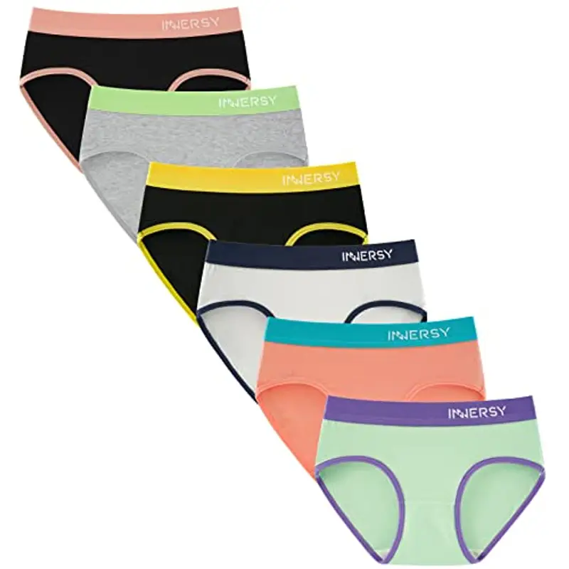 INNERSY Mutande Bambina 12 Anni Cotone Slip Ragazza Sportivi Vita Media Culotte 8-16 Pacco da 6 (12-14 Anni, 2 Nero/4 Multicolore)