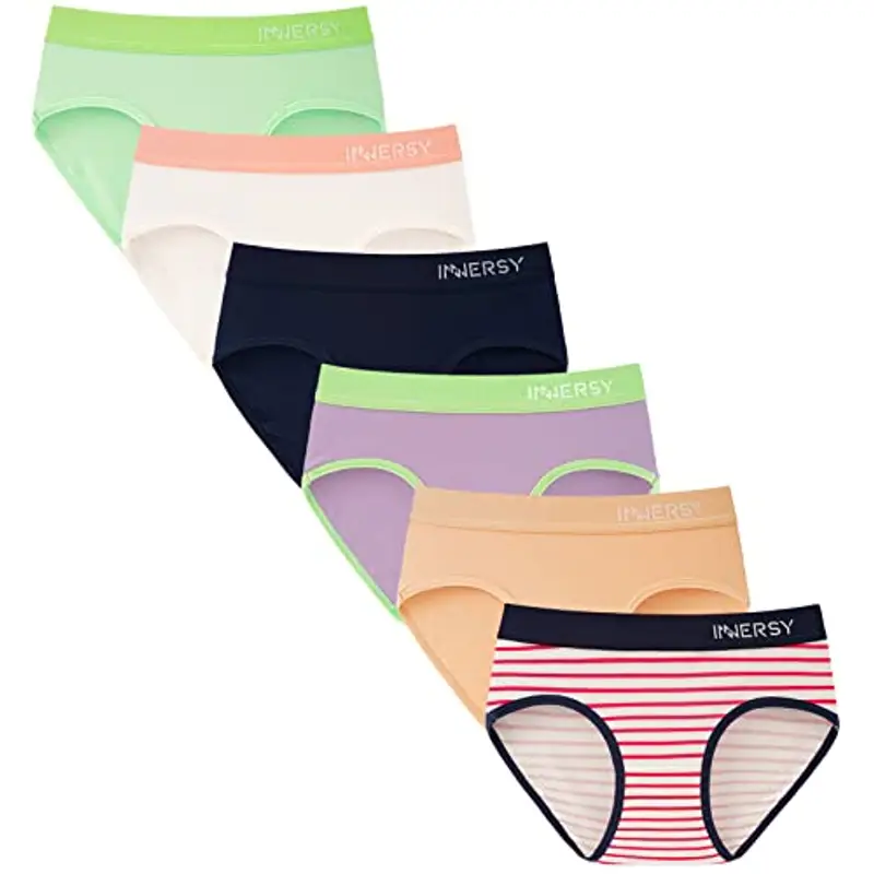 INNERSY Mutandine Bambina Cotone Slip Ragazza Vita Media 14 Anni 12 16 10 Culotte Comodo 6 Pack (8-10 Anni, 5 Multicolore/1 Striscia)