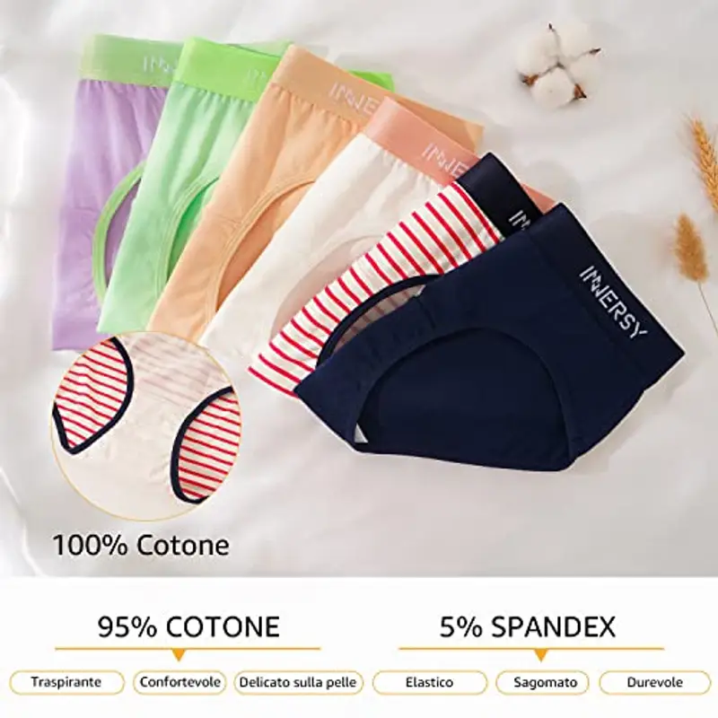 INNERSY Mutandine Bambina Cotone Slip Ragazza Vita Media 14 Anni 12 16 10 Culotte Comodo 6 Pack (8-10 Anni, 5 Multicolore/1 Striscia) miniatura 3
