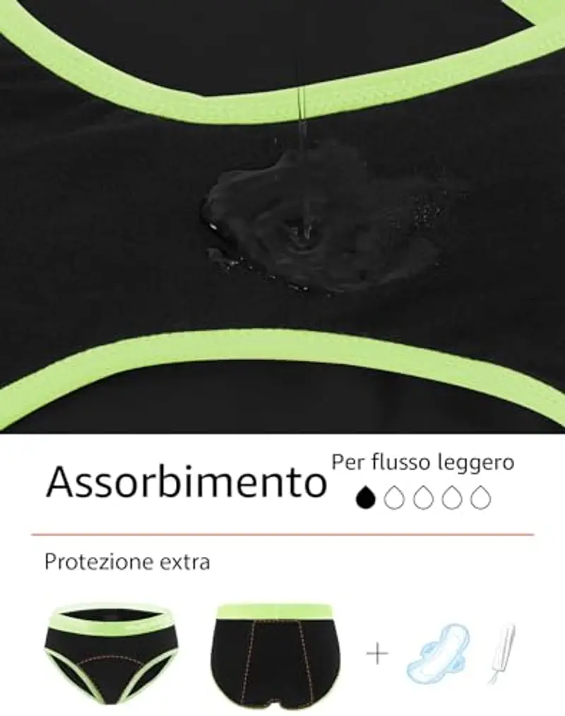 INNERSY Mutandine Ciclo Mestruale Ragazza Cotone Elasticizzati Mutande Mestruali Nero Pacco da 3 miniatura 2