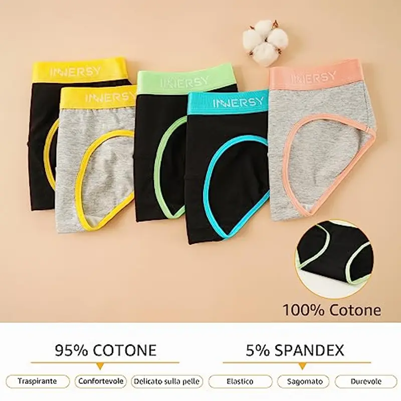 INNERSY Mutandine Ragazza Coton Culotte Vita Bassa Intimo Adolescenti Slip Bambina Elastico 6 Set (10-12 Anni, 4 Nero/2 Grigio) miniatura 2