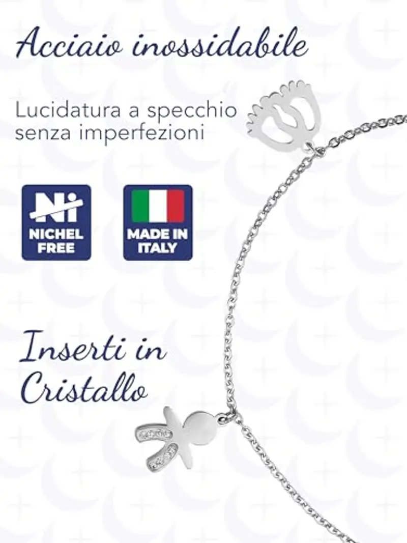 inSCINTILLE Sweet Child Bracciale Donna Acciaio con Ciondoli Bebè, Cuore, Piedini, Bracciale Mamma e Figlio, Confezione miniatura 3