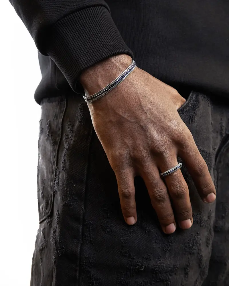 Im Inter X Nove25 Bracciale Tennis In Argento Con Brillanti Nerazzurri Brunito Lucido miniatura 2