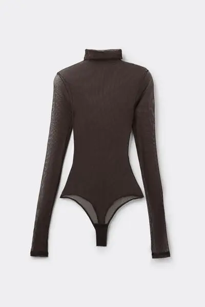 Body Collo Alto in Tulle Donna Marrone