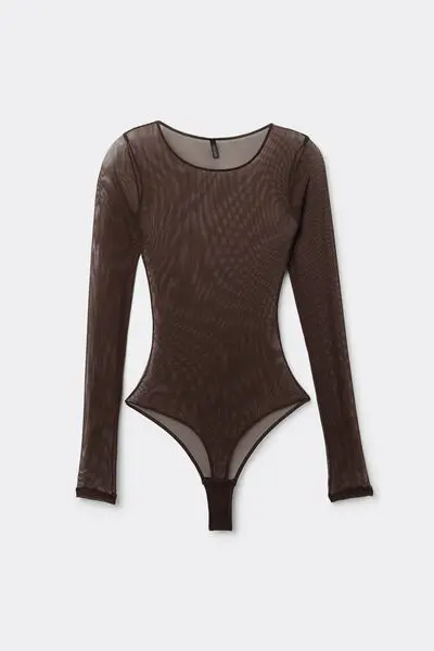 Body in Tulle Girocollo Donna Marrone
