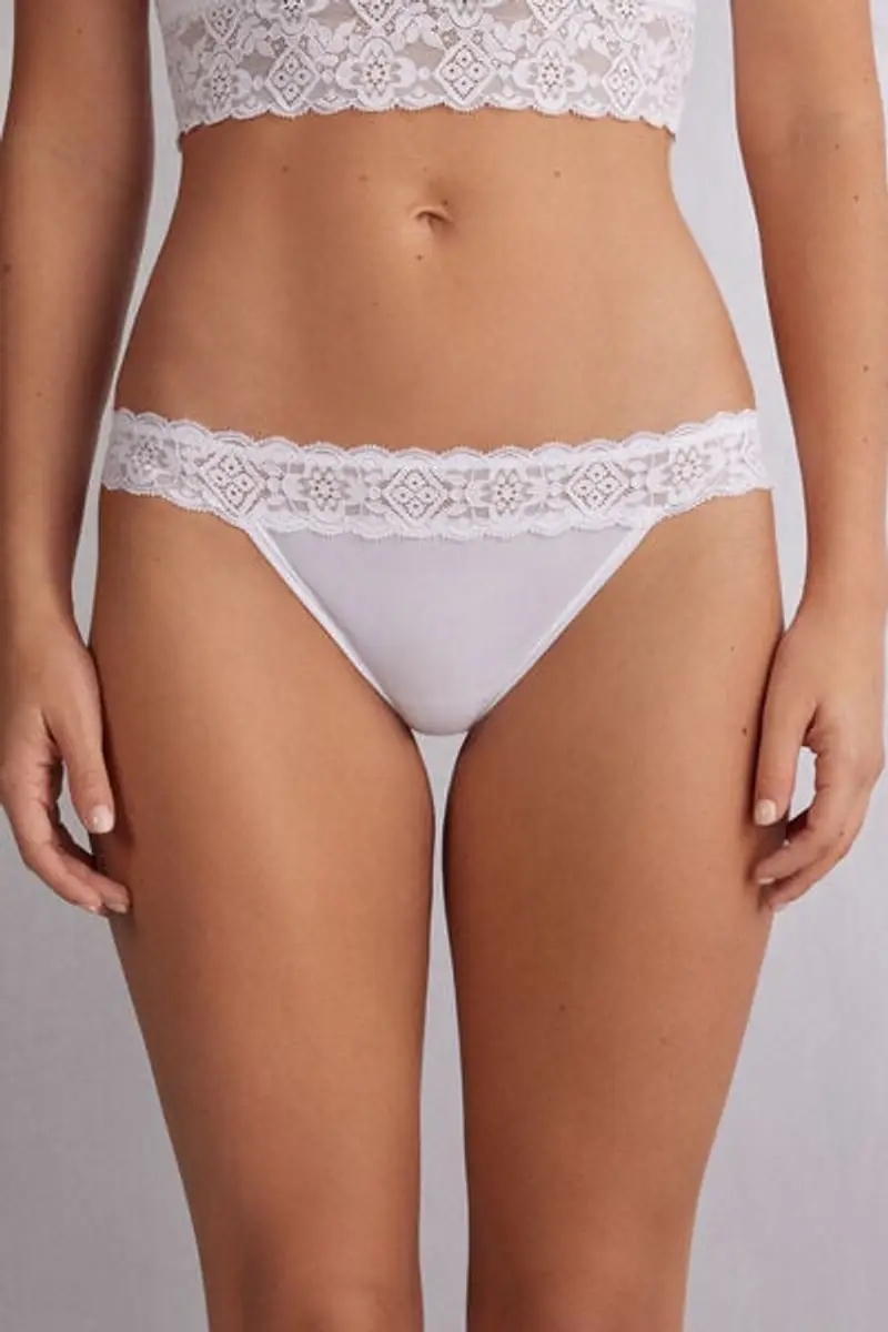 Intimissimi Brasiliana Carioca Pizzo e Microfibra Donna Bianco Taglia 2