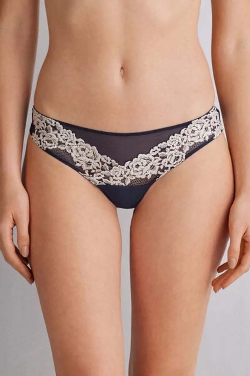 Intimissimi Brasiliana con Pizzo Floreale Donna Blu Taglia 2