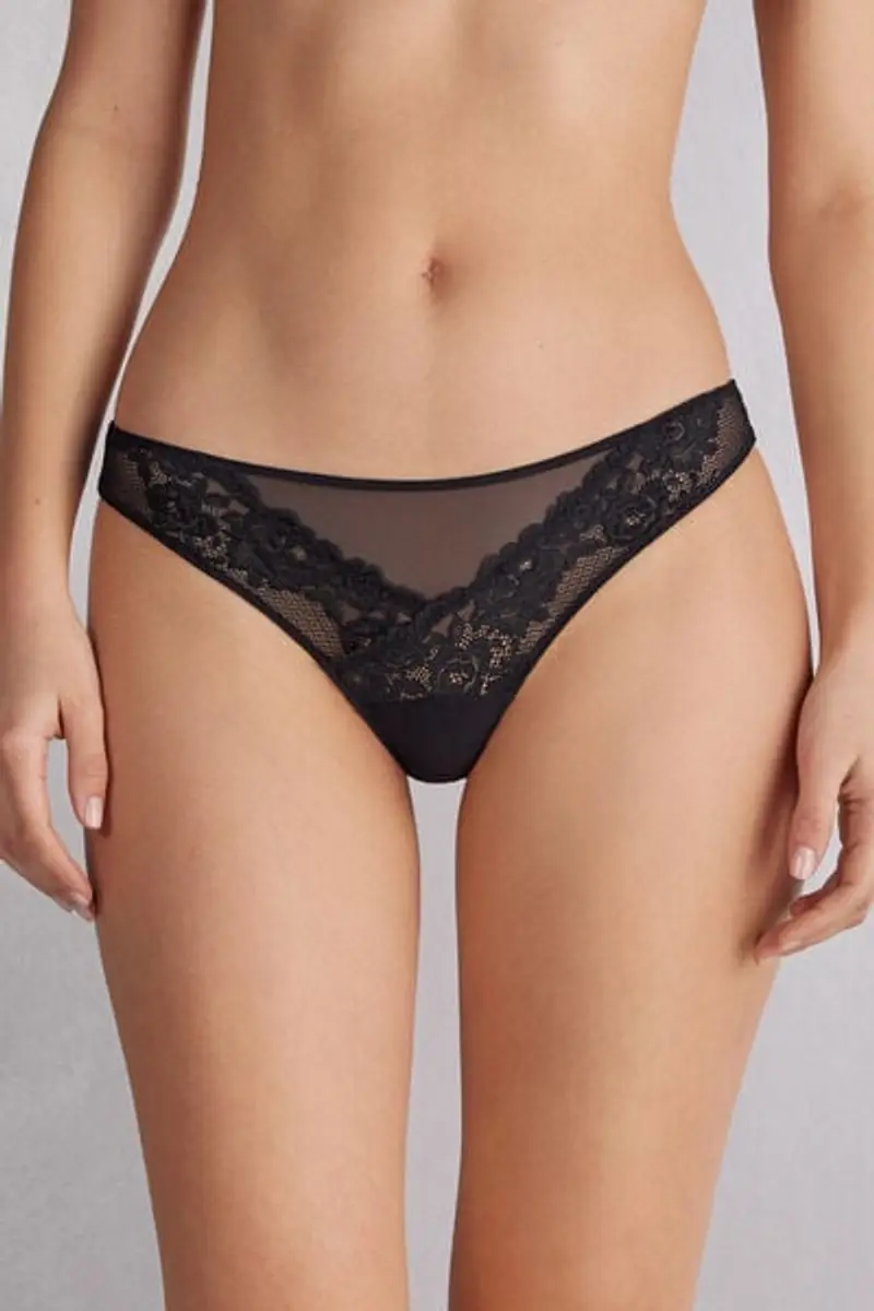 Intimissimi Brasiliana con Pizzo Floreale Donna Nero Taglia 2