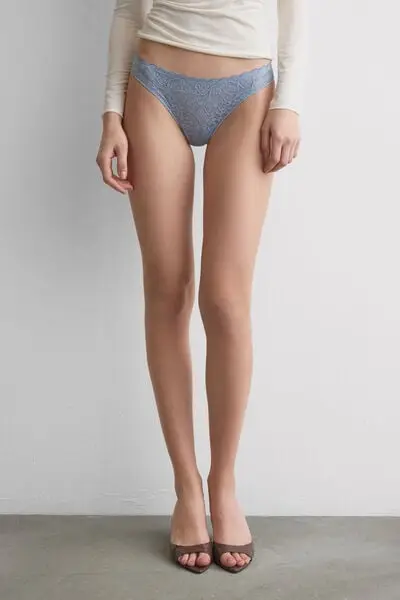 Brasiliana in Pizzo e Microfibra Donna Azzurro