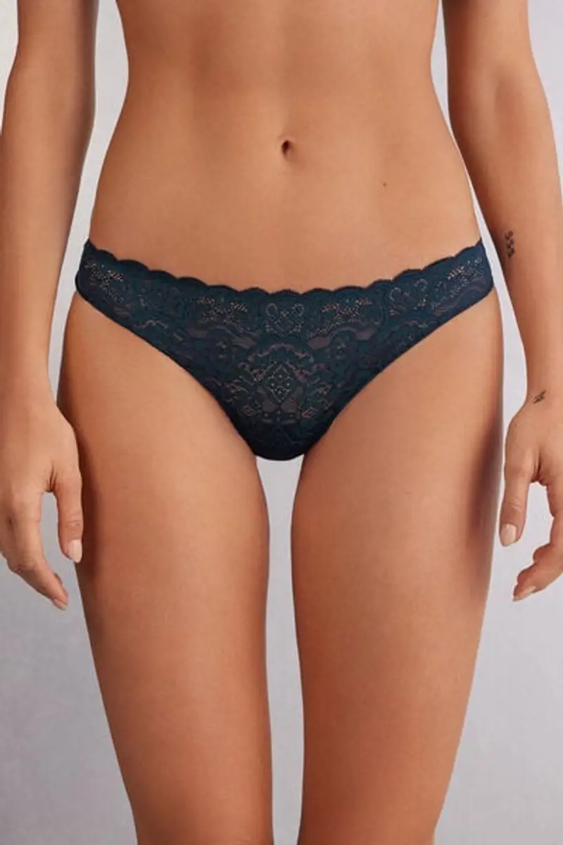 Intimissimi Brasiliana in Pizzo e Microfibra Donna Blu Taglia 6
