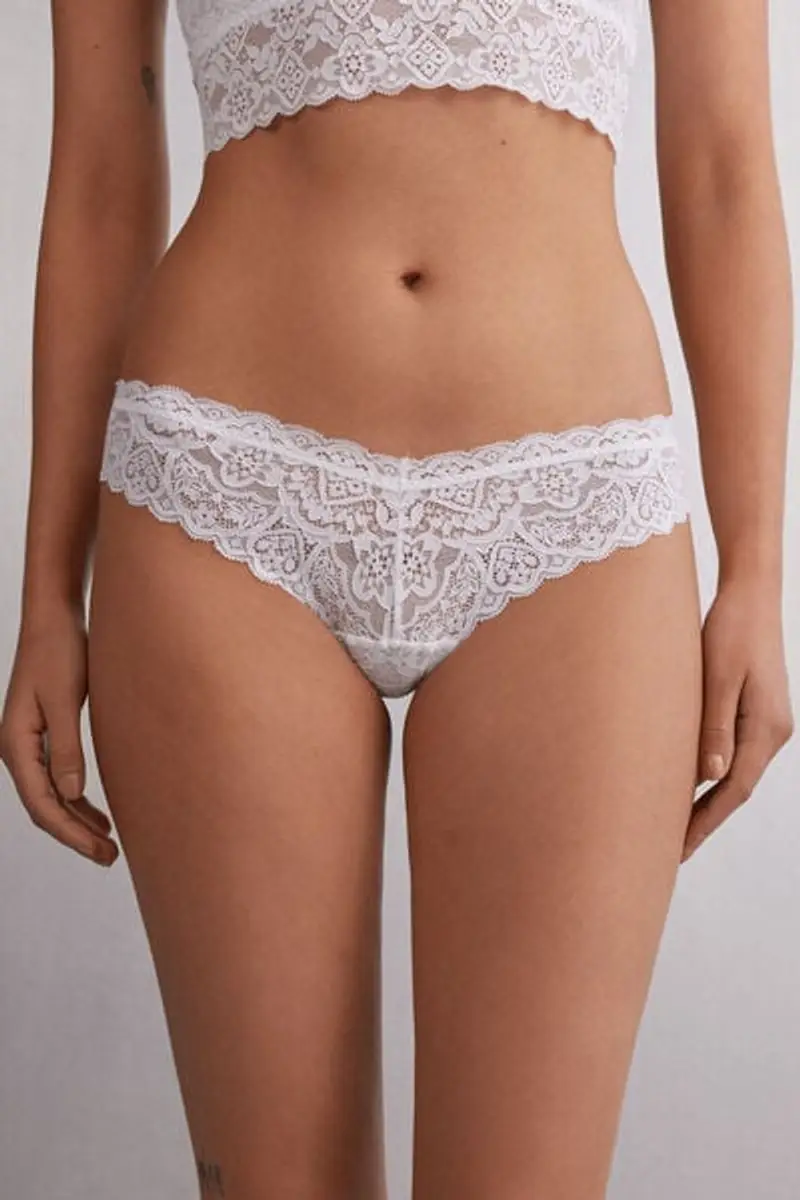 Brasiliana in Pizzo Stile Anni '80 Donna Bianco