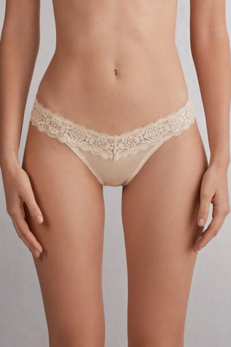 Intimissimi Brasiliana Stile Anni '80 in Pizzo e Microfibra Donna Naturale Taglia 2