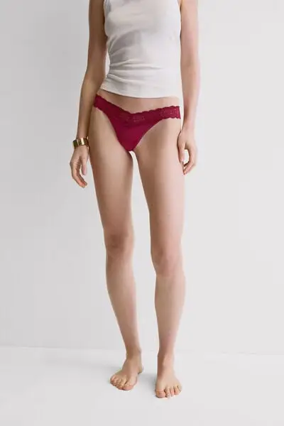 Brasiliana Stile Anni 80 in Pizzo e Microfibra Donna Rosa